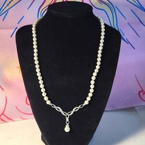 ARTISTIQUE Sterling Silver Crystal & Faux Pearl Y Necklace